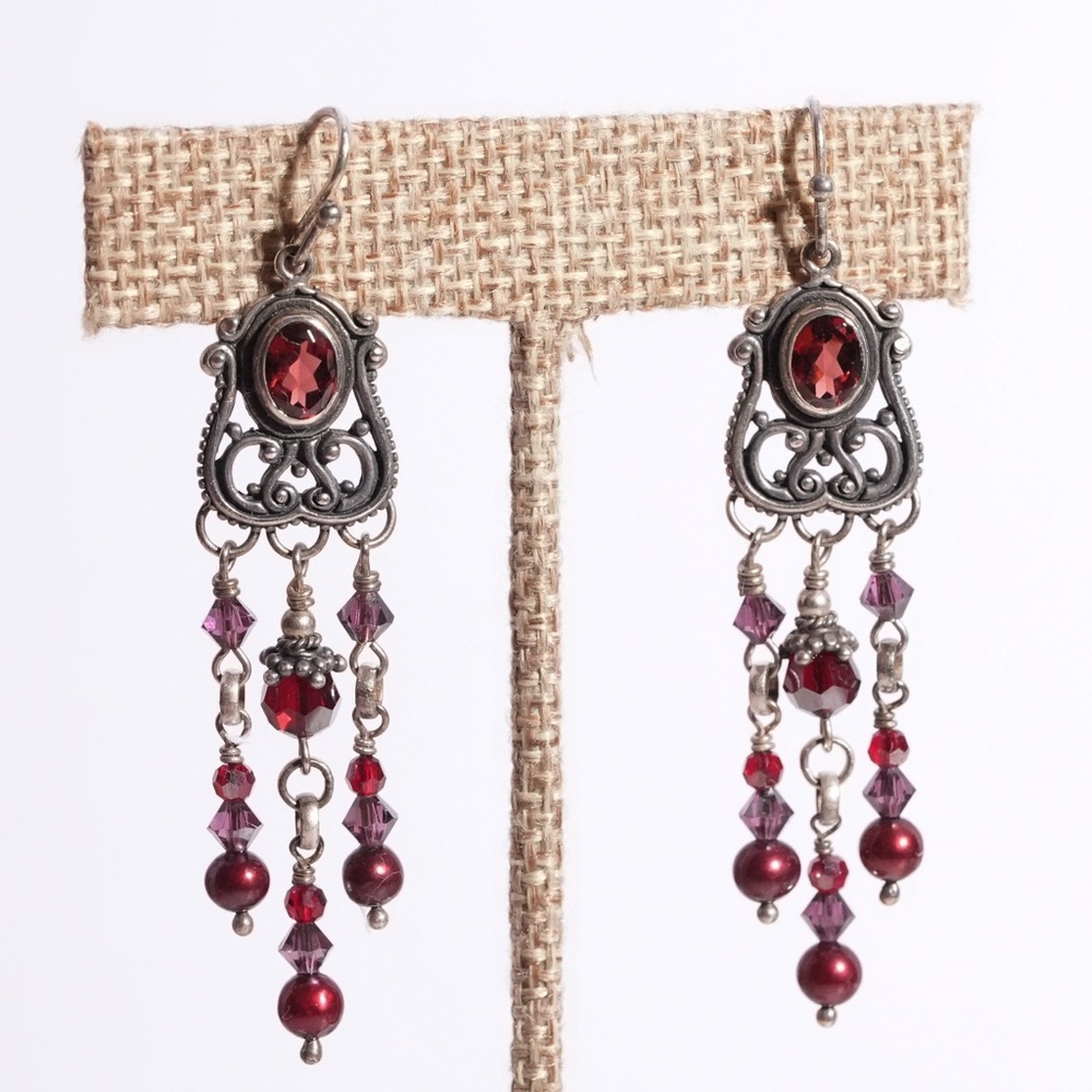 Vintage Red‎ Elegant Beaded Dangle Earrings #A24